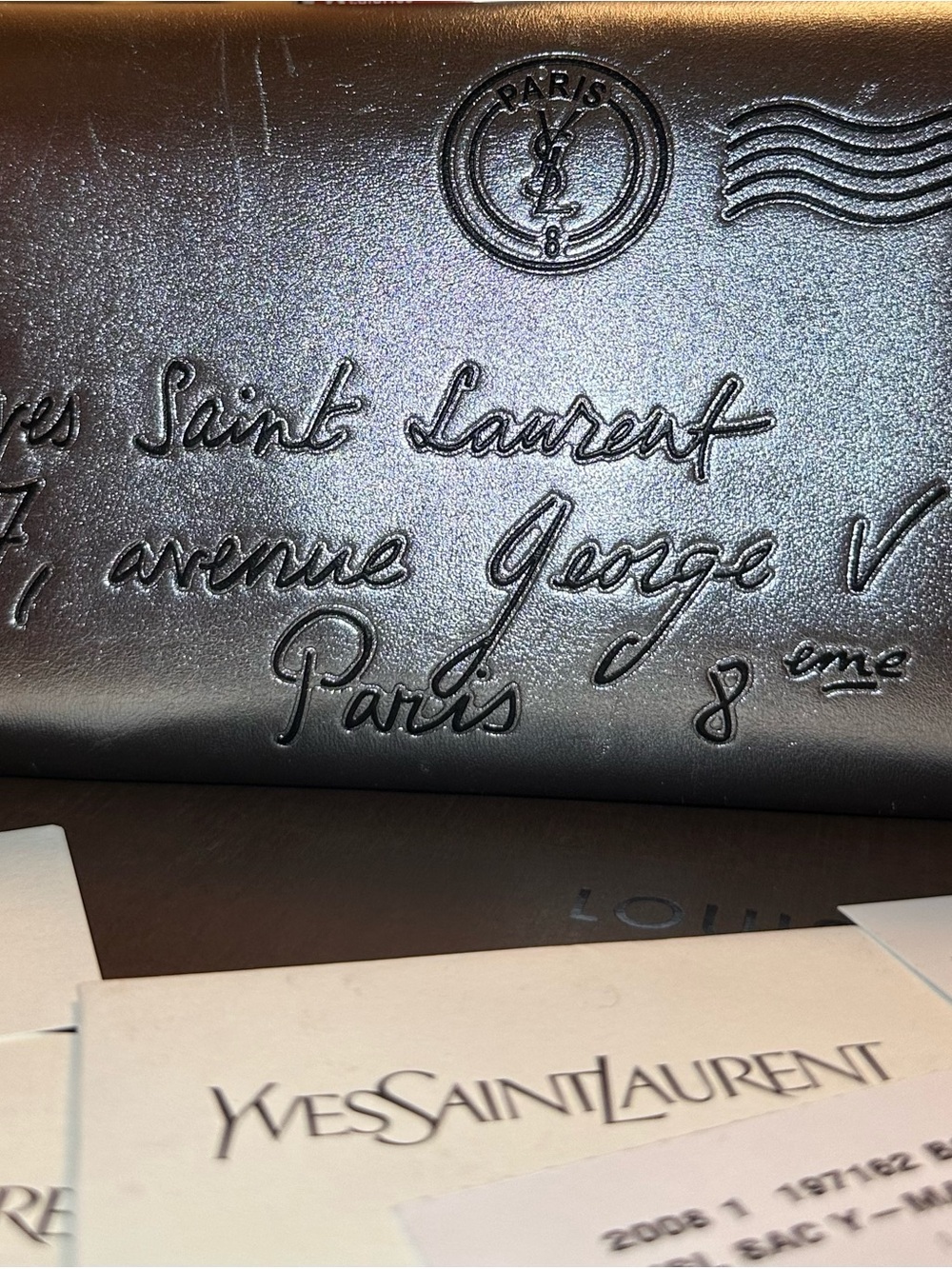 Yves Saint Laurent Metallic Silver Embossed Envelope Clutch - Picture 6 of 9